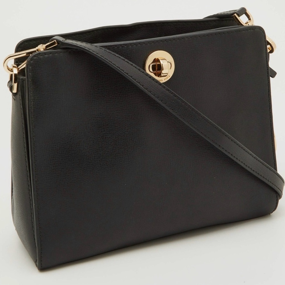 Michael Kors Black Turnlock Crossbody Bag with Gold Accents